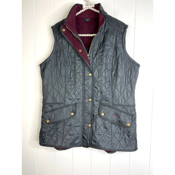 Copied - Barbour Cavalry Fleece Lined Navy and Burgundy Quilted Vest Size 14 - Picture 1 of 8